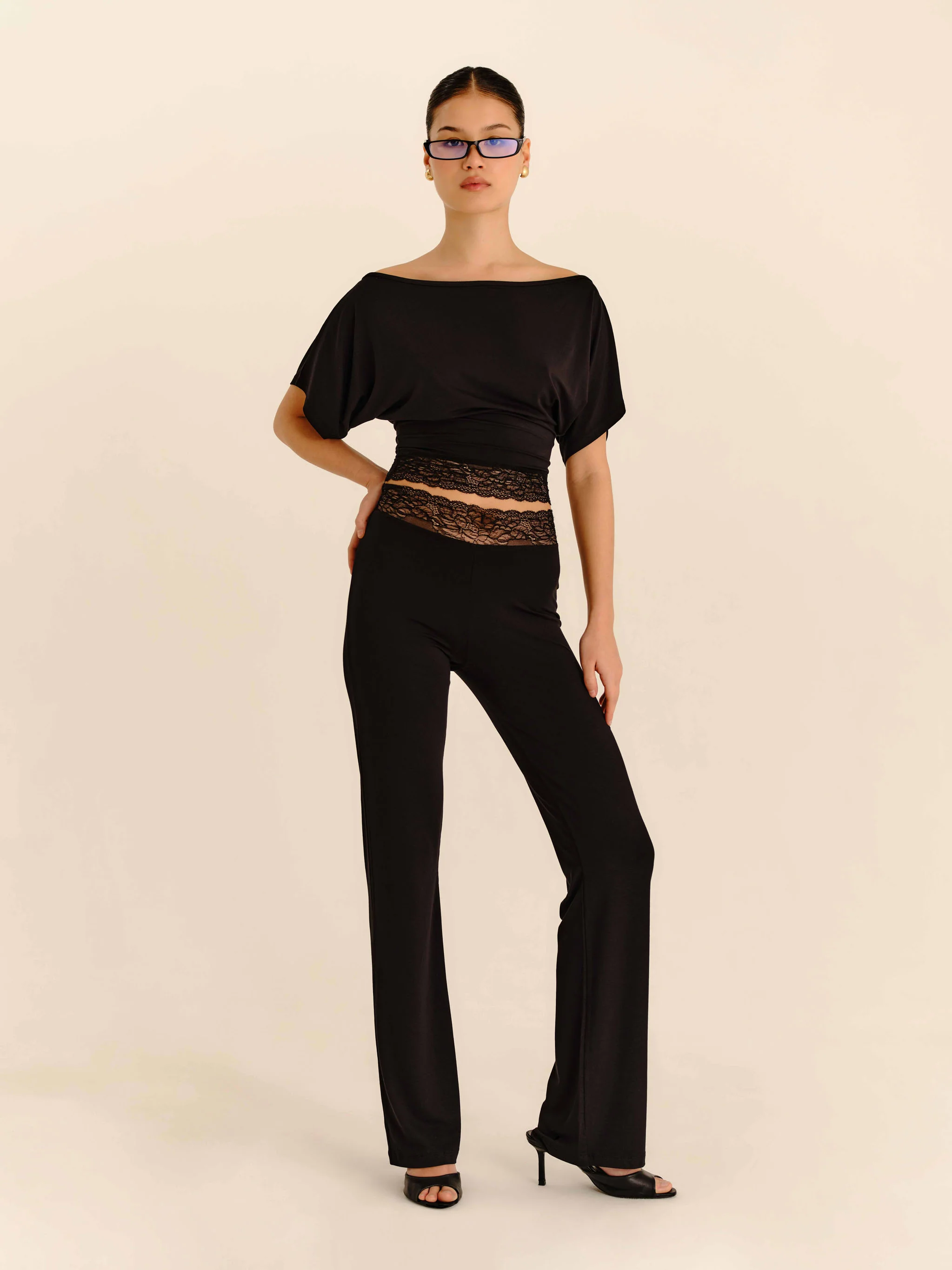 Lace Trim Pants - Jet Black - Image 3