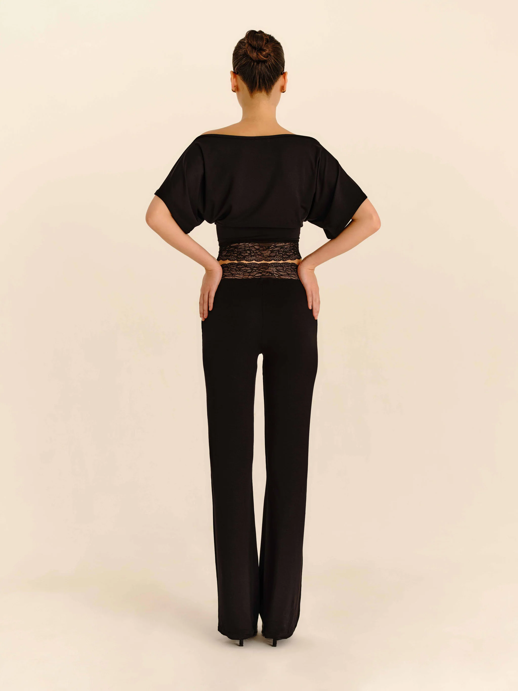 Lace Trim Pants - Jet Black - Image 4