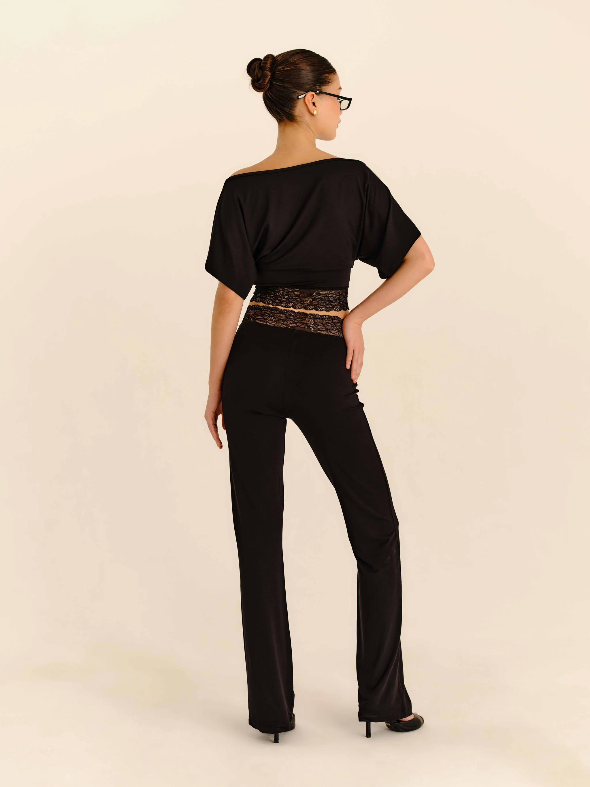 Lace Trim Pants - Jet Black - Image 6