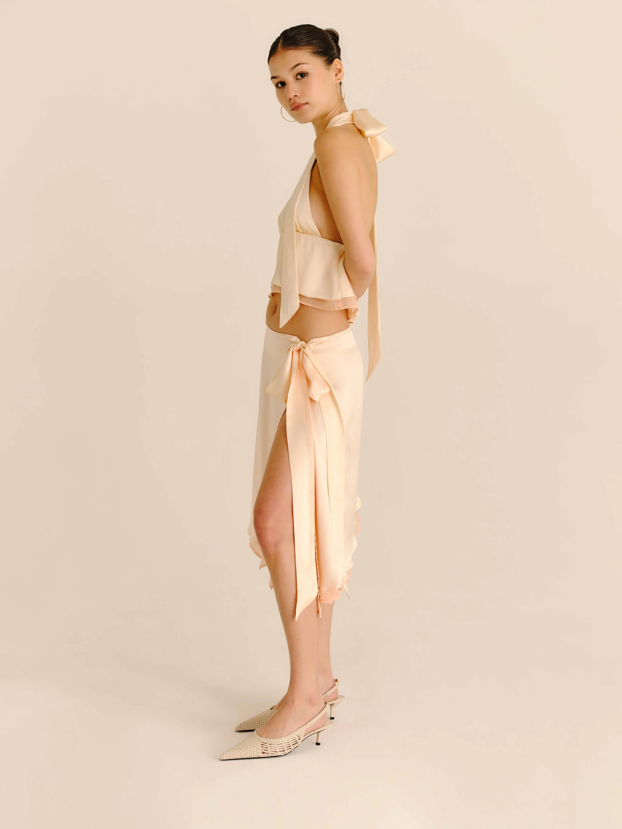 Romance Silk Midi Skirt - Champagne - Image 3