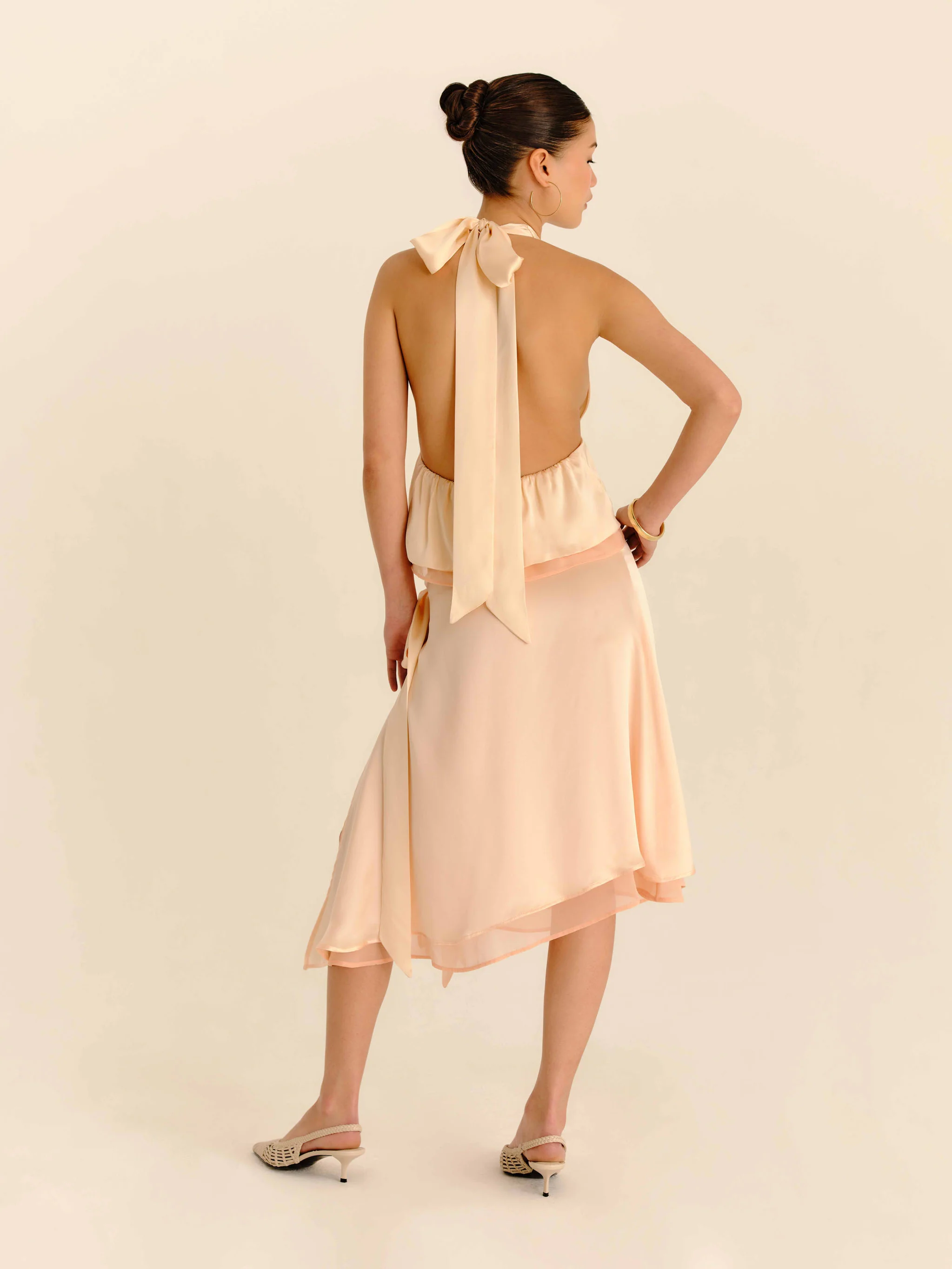Romance Silk Midi Skirt - Champagne - Image 5