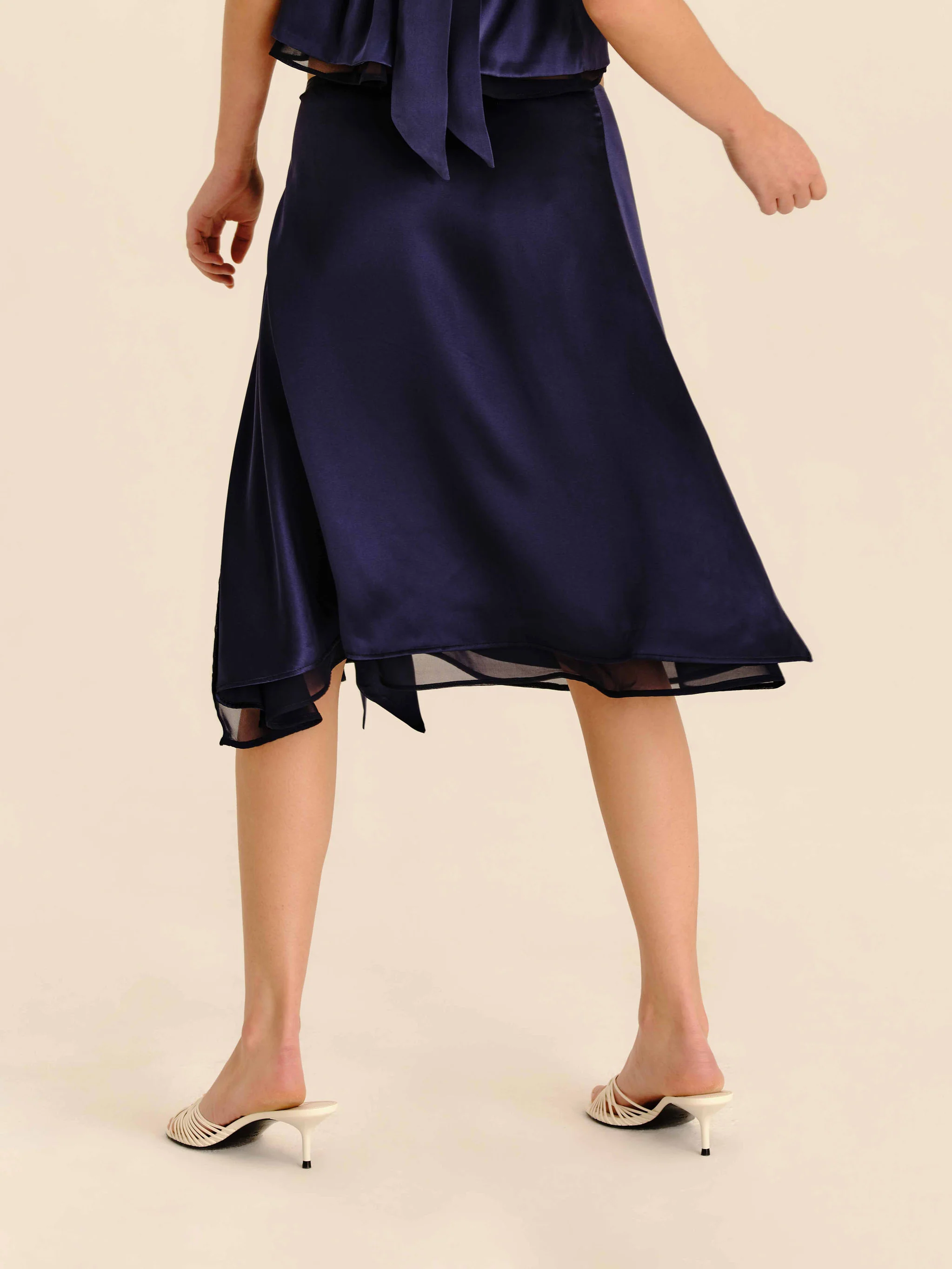Romance Silk Midi Skirt - Navy Blue - Image 3